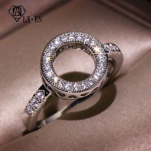 Lxoen Mode Cirkel Ronde Engagement Vinger Ringen Voor Vrouwen Met Zilveren Kleur Lady Wedding Ring Sieraden