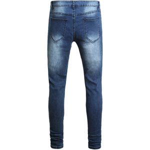 Blauw Stretch Denim Patch Gaten Ripped Skinny Jeans Mannen Slim Fit Streetwear Verzwakte Hip Hop Verontruste Jeans Broek