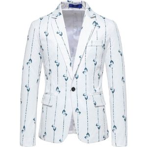 Blazer Jas Mode Mannen Een Knop Blad Streep Print Jas Jurk Jas Casual Business Mannelijke Pak Jas