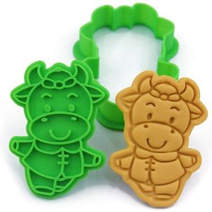 Chinese Jaar 3D Vee Vorm Pressable Stamped Reliëf Biscuit Cookie Cutters Mold Keuken Bakvormen Tool