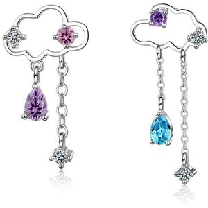 Wolken Asymmetrische Kwastje Water Druppels Zirkoon Oorbellen Voor Vrouwen Trend Creatieve 925 Sterling Zilveren Sieraden Oorbellen SAE436