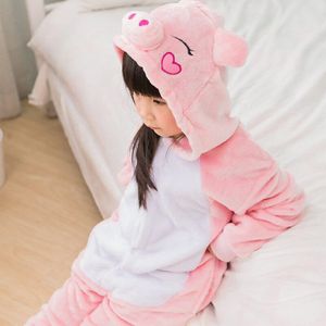 Kigurumi Kid 'S Kugurumi Onesie Animal Pink Pig Cosplay Kostuum Flanel Hele Pyjama Een Stuk Jongen Meisje Kind Pyjama Slaap pak