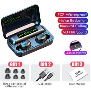 Draadloze Koptelefoon Bluetooth V5.0 Tws Waterdichte Bluetooth Hoofdtelefoon Led Display Met 2000Mah Power Bank Headset Met Microfoon