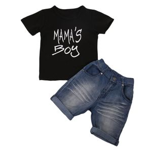 Zomer Kids Kleding Mama's Jongen Korte Mouw Katoenen T-shirt Tops + Jean Shorts Denim Pant 2 STKS Baby jongens Kleding Set 1-6Y
