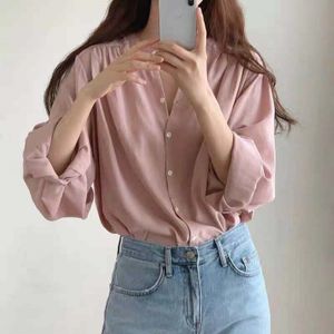 Aelegantmis Koreaanse Casual Losse Roze Blouse Shirt Vrouwen Lange Mouwen Oversize Shirts Vrouwelijke Zoete Lente Chiffon Blouse Elegante