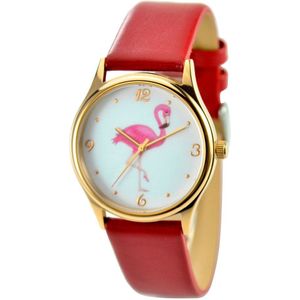 Flamingo Horloge Rode Band Unisex Wereldwijd