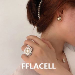 Fflacell Korea Vintage Natuurlijke Shell Camellia Rose Bloem Ringen Verstelbare Voor Vrouwen Meisjes Partij Sieraden