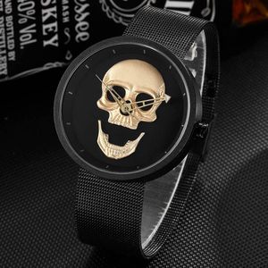 Cool Man Steampunk Schedel Hoofd Horloge Mannen 3D Skeleton Gegraveerde Goud Zwart Mexico Punk Rock Wijzerplaat Klok Horloges Relogio Masculino