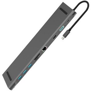 10 In 1 Usb Type C Hub Adapter Laptop Docking Station Hdmi Vga RJ45 Pd Compatibel Voor Hp/Lenovo/Oppervlak Grijs