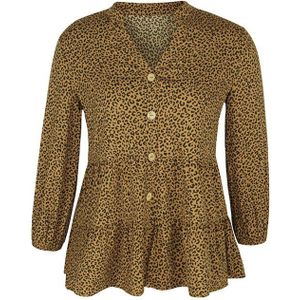 Benuynffy Luipaard Print Franje Trim Office Top Vrouwen Lente Herfst V-hals 3/4 Mouw Elegante Knop Dames Tops En Blouses