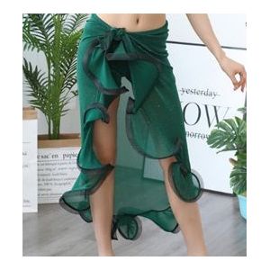 Buikdans Kostuum Voor Vrouwen Buikdans Rok Wrap Hip Sjaal Met Ruches Side Slit Dark Green Korea
