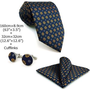 F18 Blauw Goud Bloemen Mannen Accessoires Stropdas Set Mode Xl Business Hanky Slanke 6Cm Stropdas