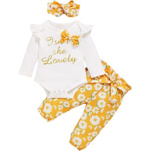 Pasgeboren Baby Meisjes Lente Herfst Kleding Lange Mouw Strik Bodysuits Daisy Broek Hoofdband 3Pcs Set Outfits