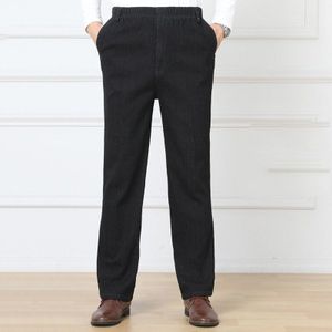 Mannen Denim Jeans Broek Broek Plus Size Fluwelen Elastische Taille Losse Casual Winter Warm Zwart Donkerblauw Broek 909- 536