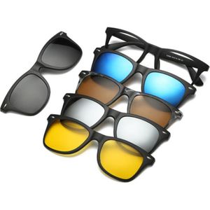 5 stk/set Magnetische Clip Zonnebril Vrouwen Bril met Magnetische Clip op Zonnebril Gepolariseerde Mannelijke Multifunctionele Eyewear