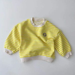 2022 Voorjaar Koreaanse Baby Kleding Casual Kids Baby Peuter Gestreepte Sweater Kinderen Grote Glimlach Gezicht Hoodie Meisjes Tops