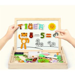 Cartoon Educatief Magnetische Puzzel Speelgoed Voor Kinderen Houten Puzzels Voor Kinderen Letters Aantal Dier Puzzels Tekentafel