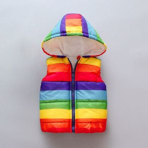 ActhInK Baby Meisjes Regenboog Winter Vest Jas Baby Jongens Thermische Hooded Vest Jongens Mouwloos Regenboog Rits Jas