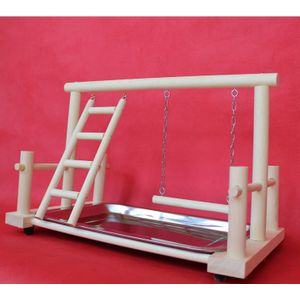 Houten Vogel Playstand Papegaaien Training Stand Baars Gym Vogel Speelgoed Met Rvs Voeden Bekers Vogel Accessoires Levert HW041