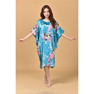 Lichtblauw Dames Gewaad Zomer Pyjama Chinese Vrouwen Rayon Nachtkleding Kimono Bad Gown Nachtjapon Kaftan Yukata One Size M08