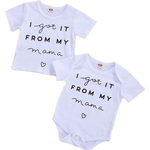 0-6Y Peuter Baby Baby T-shirt/Romper Brief Print Korte Mouw Witte Tops Katoenen Kleding Jongens Meisjes Outfit Jumpsuit