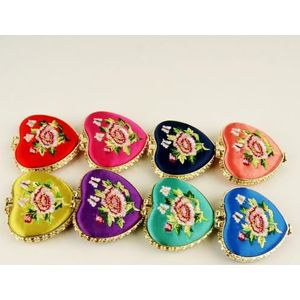 1 Pc Mini Make-Up Compact Pocket Chinese Bloemen Borduren Spiegel Draagbare Twee-Side Folding Make Up Spiegel Vrouwen Vintage cosmetische