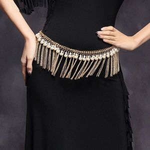 Vrouwen Buikdans Accessoires Parels Taille Riem Voor Dance Belly Chain Sieraden Body Chain Gold Franjes Hip Riemen