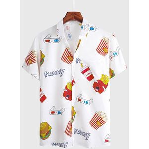 Mannen Bloemen Shirt Lange Mouw Casual Shirt Mode Hamburger Afdrukken Gedrukt Turn-Down Kraag Slim Fit Shirt Voor heren Kleding