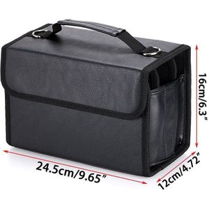 Marker Case 60 Slots Opslag Houders Opvouwbare Uitschuifbare Pu Faux Lederen Organizer Met Handvat, Schouderriem
