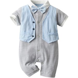 0-24M Pasgeboren Baby Jongens Kleding Sets 2 Stuks Bow Tie Korte Mouw Turn Down Kraag Romper Tops + Vest Outfits