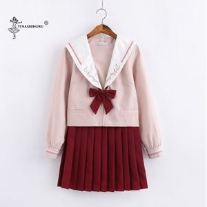 Lange Mouwen Jk Uniformen Japanse Matrozenpakje Schooluniform Cosplay Student Jk Academy Kleding Wijn Rode Rok Plooirok