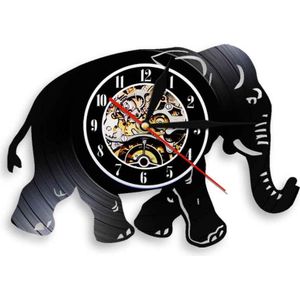 Lopen Olifant Verlichting Led Wandlamp Afrika Vintage Vinyl Record Wandklok Tijd Voor Wildlife Dieren Lover Wall Horloge