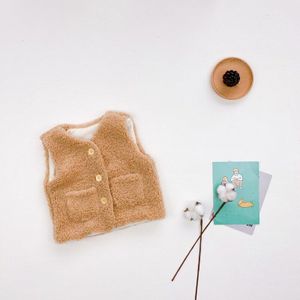 Koreaanse Stijl Winter Baby Meisje Jongen Vest V-hals Fleece Mouwloze Wit Bruin Vest Dikke Jas Kinderen Warme Kleren E3150