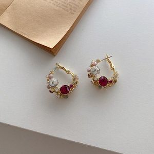 Korea Ashion Esthetische Zirconia Crystal Parel Bloem Overdreven Gold Hoop Earring Voor Vrouw Meisje Bruiloft Oor Sieraden