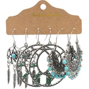 Vintage Decoratief Patroon Shape Multicolor Oorbellen Set Voor Vrouw Geometrie Boho Grote Ronde Druppel Olie Tassel Oorbellen