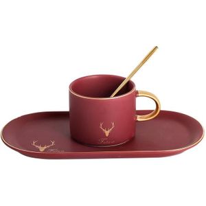 Nordic Golden Plated Keramische Mok Koffie Gedrukt Europa Kleine Luxe Koffie Kop En Schotel Set Afternoon Tea Servies Set