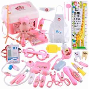 37Pcs Kinderen Speelgoed Set Baby Koffers Kit Cosplay Tandarts Verpleegkundige Simulatie Geneeskunde Box Met Pop Kostuum Xma , roze
