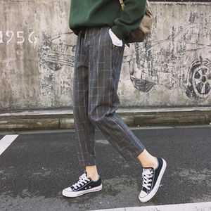 Mode Vrouwen Broek Zakken Plaid Womens Losse Casual Vrouwelijke Hoge Taille Broek Vrouwtjes Koreaanse Stijl Retro Chic Studenten Meisjes