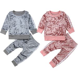 Herfst Winter Fluwelen Kids Baby Meisjes Kleding Sets Solid Lange Mouwen T-shirt Tops + Broek 2 STUKS Outfit Sets 1-5T