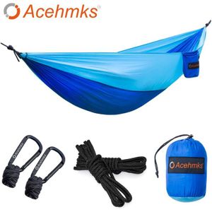 Acehmks Camping Hangmat Swing 270CM * 140CM Ultralight Draagbare Vouwen Parachute Nylon Hangmat Met 2 pcs Boom Touwen karabijnhaken