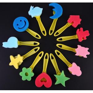 12 stks/set DIY Kinderen Schilderen Spons Gemengde Patroon Gekleurde Plastic Handvat Borstels Kids Graffiti Speelgoed Tekening Art Supplies