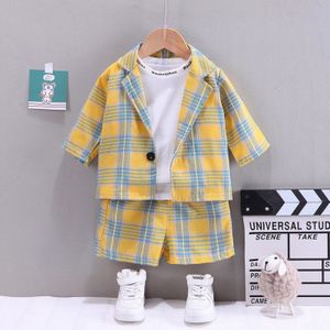 Zomer Kinderkleding Koreaanse Plaid Mode Baby Jongens Kleding Peuter Baby 3Pcs Pak Korte Mouw Casual Kleding Set 2022