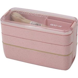 Lunchbox 900Ml Draagbare Gezonde Materiaal 3 Layer Tarwe Stro Bento Dozen Magnetron Servies Voedsel Opslag Container Foodbox