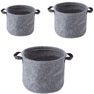 3Pcs Opvouwbare Wasmand Grey Voelde Opslag Mand Handvat Bin Slaapkamer Kleding Speelgoed Opslag Emmer Wasgoed Organizer