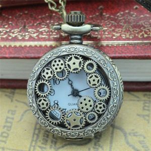 Stijl Horloge Retro Bronzen Pocket Watches Met Ketting Mannen Steampunk Hanger Ketting Zakhorloge Cadeau Voor Liefhebbers Willekeurige * E