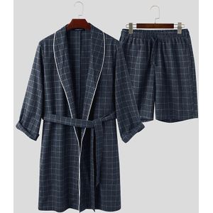 Incerun Plaid Mannen Gewaden Sets Sets Homewear Lange Mouwen Revers Badjassen Shorts Leisure Mens Nachtjapon Suits Nachtkleding 5XL