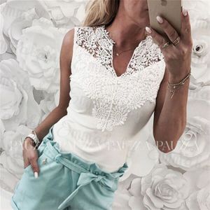 Zomer Kant Borduurwerk Tank Top Vrouwen Mouwloze Slim Casual Vest Tops V Hals Shirt Wit Vrouwelijke Elegante Dames Zomer Tees