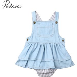 Baby Zomer Kleding 0-4Y Infant Kids Baby Meisjes Gelaagde Bodysuit Jarretel Denim Jumpsuit Blauw Mouwloze Gestreepte Outfits