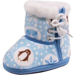 Baby Winter Laarzen Meisje Laarzen Zachte Warme Sneeuwvlok Pinguïn Print Tube Baby Side Tie Katoenen Schoenen
