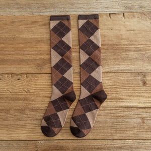 Kousen Warm Houden Japanse Stijl Kniehoge Sokken Voor Vrouw Sokken Ruit Patroon Herfst Winter Katoen 1 Paar College stijl